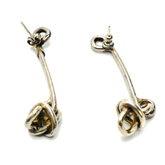 Modernist Turkish Sterling Silver Knot Earrings — Artist Signed — EUC - Picture 2 of 7